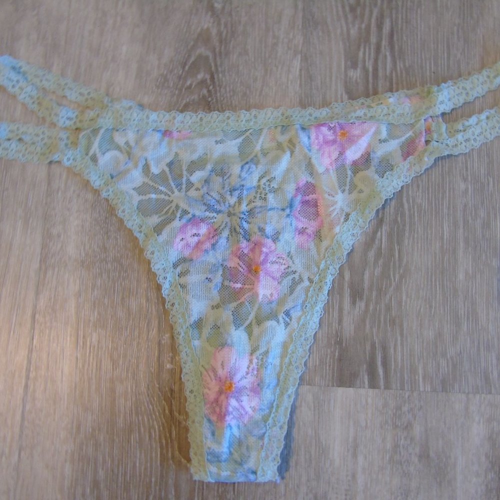 PINK Sage Green and Soft Pink Lace Strappy Thong Panty